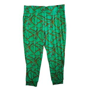 Antthony Equestrian Chain‎ Print Pants 2X Green Stretch Scarfcore Baroque Lounge
